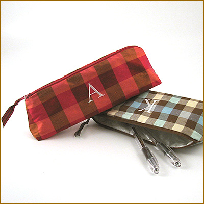 personalized plaid silk cosmetic brush bag by Objects of Desire